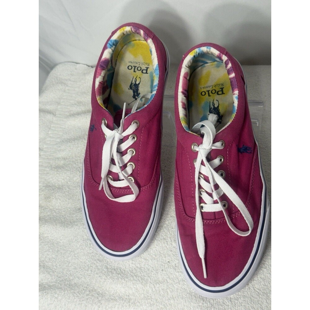 Polo Ralph Lauren Keaton Pony Pink Canvas Low Top Sneakers Logo Accent Sz 8.5